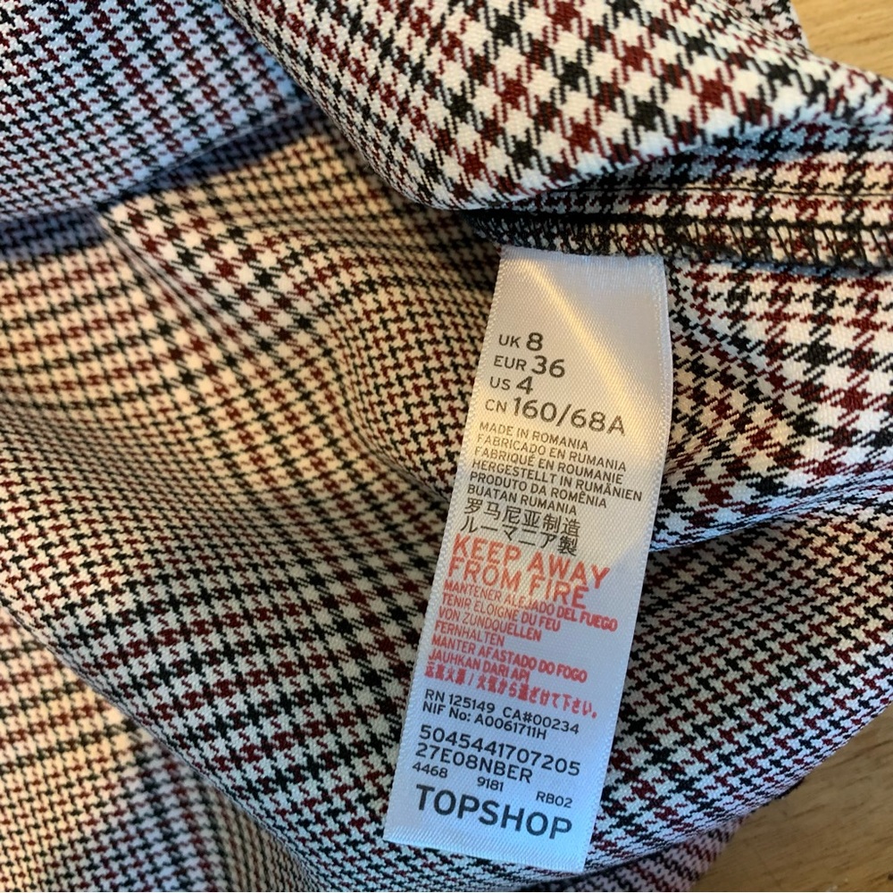 Topshop Black & Burgundy Houndstooth Skirt 4 - Picture 5 of 7